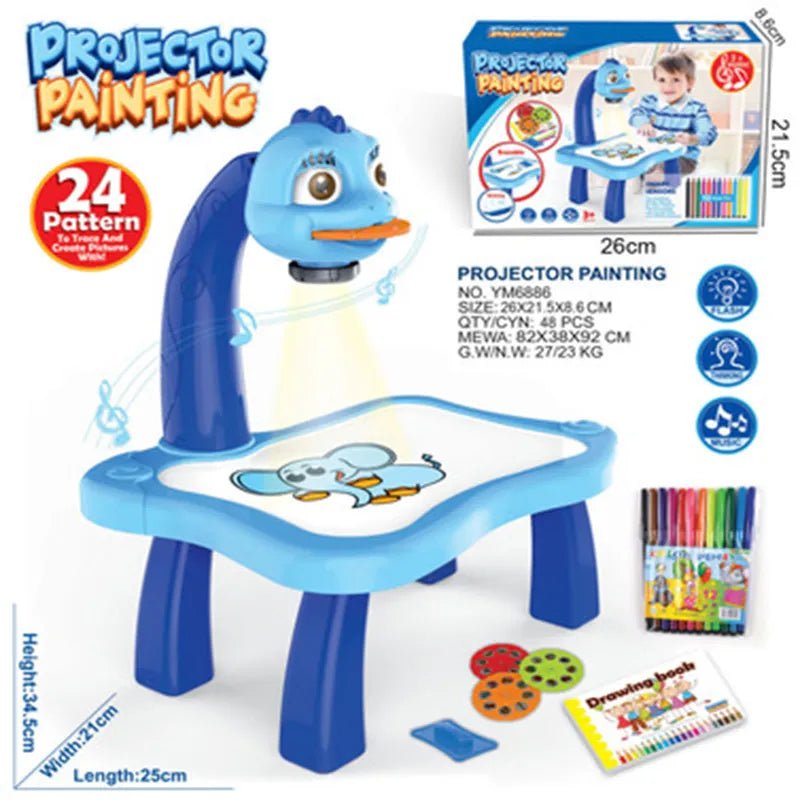 LED Projector Painting Toy Set with blue projector for creative kids drawing.