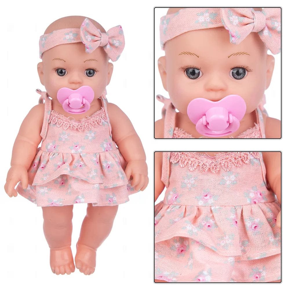 Lifelike Reborn Baby Doll with soft touch skin shown close up in changeable clothing for realistic nurturing play.