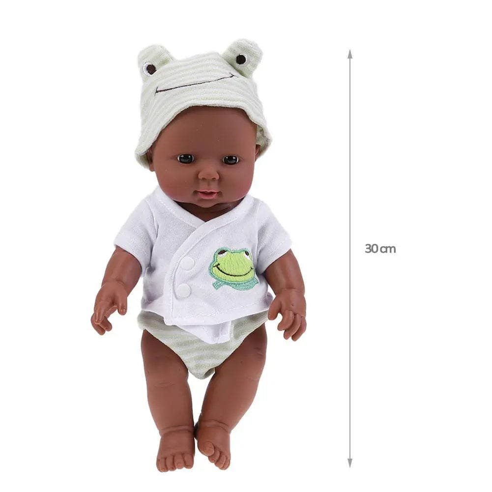 Lifelike Reborn Newborn Doll with soft touch skin in a frog-themed outfit and hat for playful pretend care.