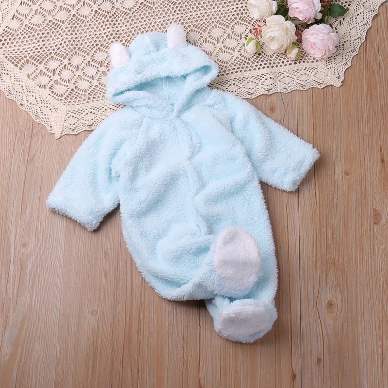 Light blue animal ear toddler onesie laid flat for newborn gifting and everyday nursery wear.
