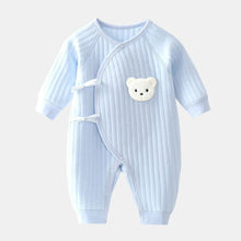 Light blue Thickened Cotton Bodysuit with teddy bear patch for newborn daily wear, naps, and cool-weather comfort.