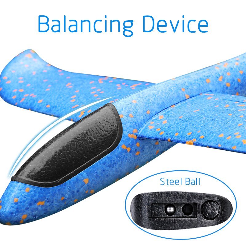 Blue and orange balancing device with a close-up of a steel ball