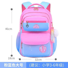 Lightweight gradient orthopedic school backpack for girls with size view, easing shoulder strain on daily walks.
