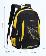 Black and yellow backpack with measurements