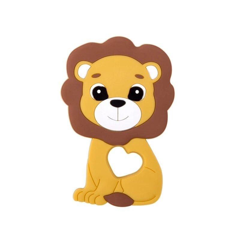 Lion Silicone Teether food grade close-up for baby-safe teething relief inspection.