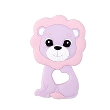 Lion Silicone Teether in pink and purple two-tone design for baby-safe teething play.