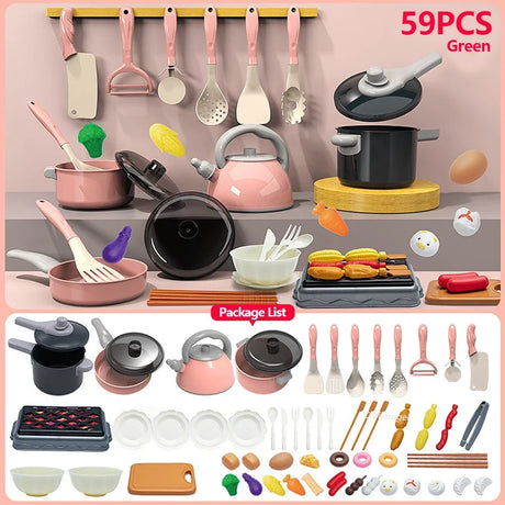 Set of 59pcs green kitchen utensils and cookware with packaging list 
