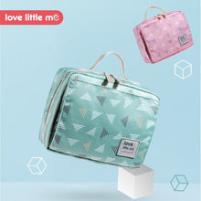 Love Little Me Portable Baby Diaper Bag green and pink pouch set for baby essentials storage.