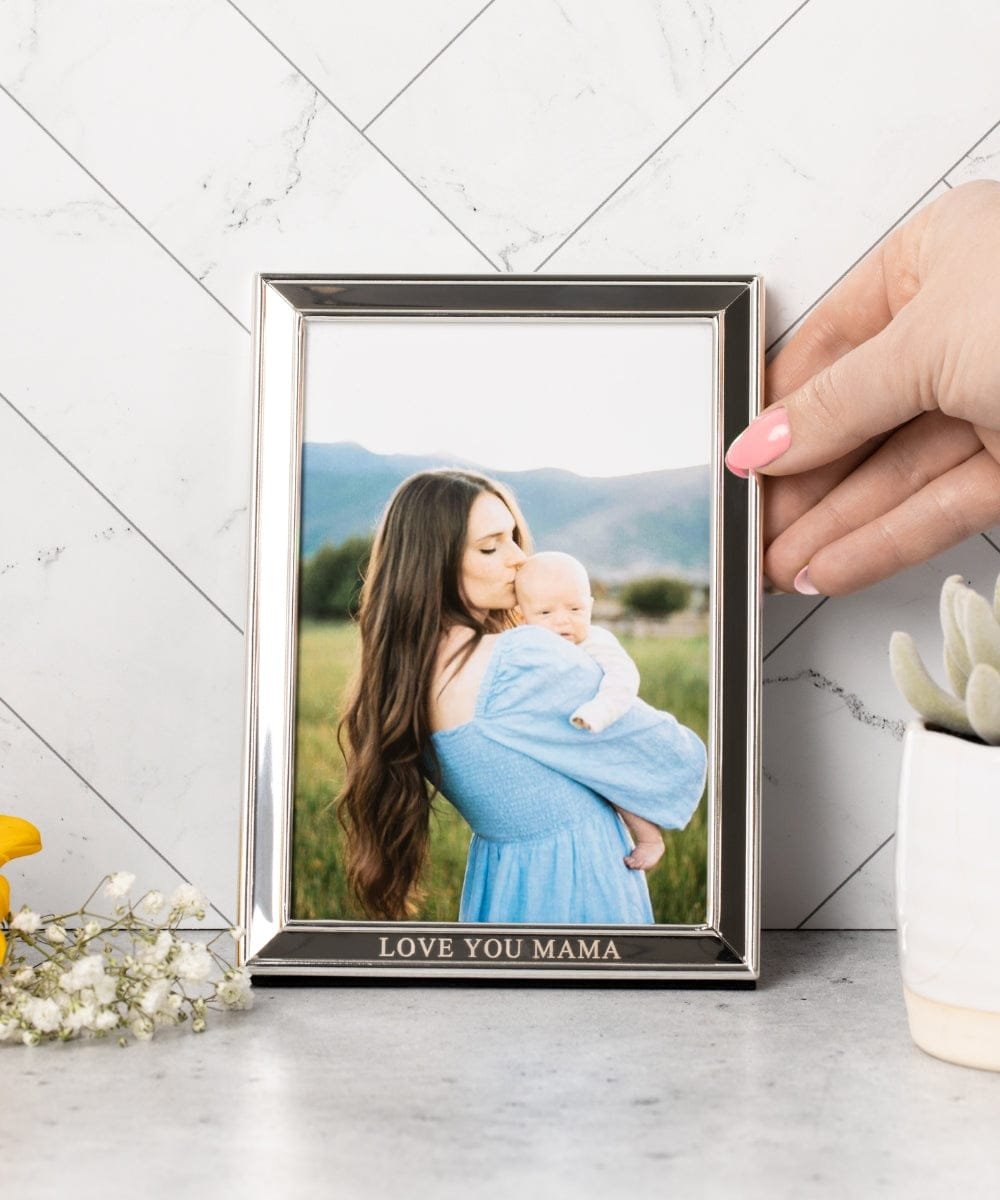 Love You Mama Picture Frame with Mothers Day text for a heartfelt baby photo gift.