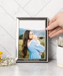 Love You Mama Picture Frame with Mothers Day text for a heartfelt baby photo gift.