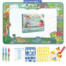Magic Water Drawing Mat, dinosaur-themed water painting set with mat, markers, and stamps, for toddler early learning activities.