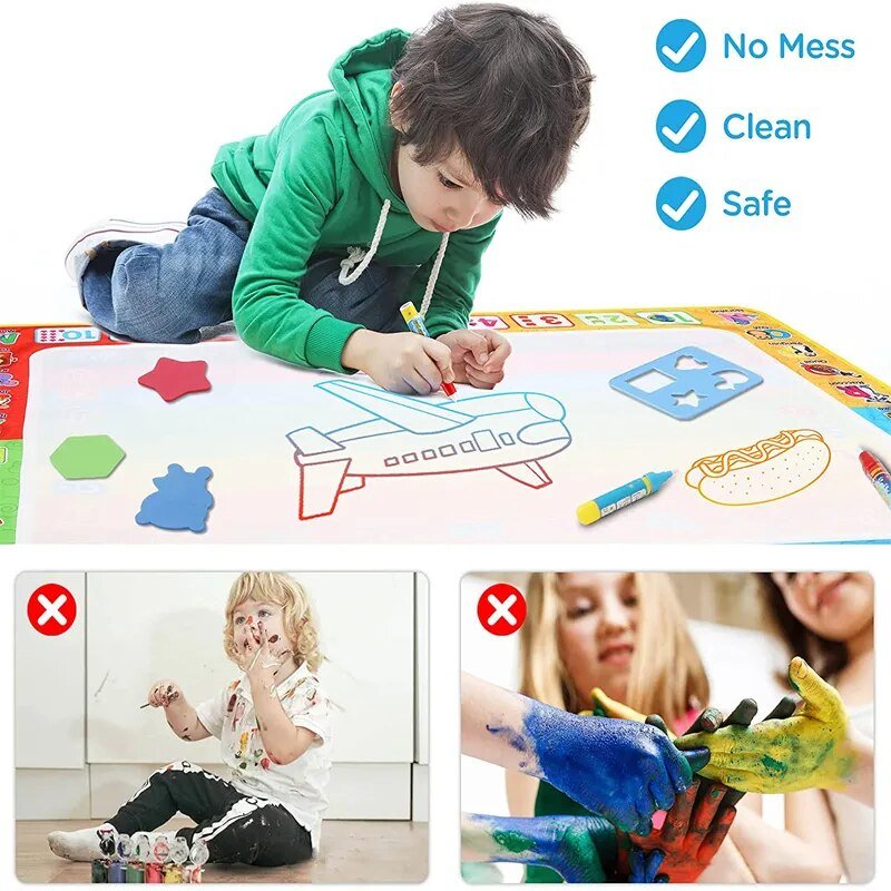 Magic Water Drawing Mat, child drawing on a large mat, for creative art and sensory play.