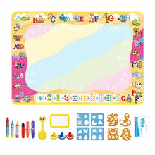 Magic Water Drawing Mat, childrens educational mat with letters, numbers, and various toys, for mess-free indoor drawing play.