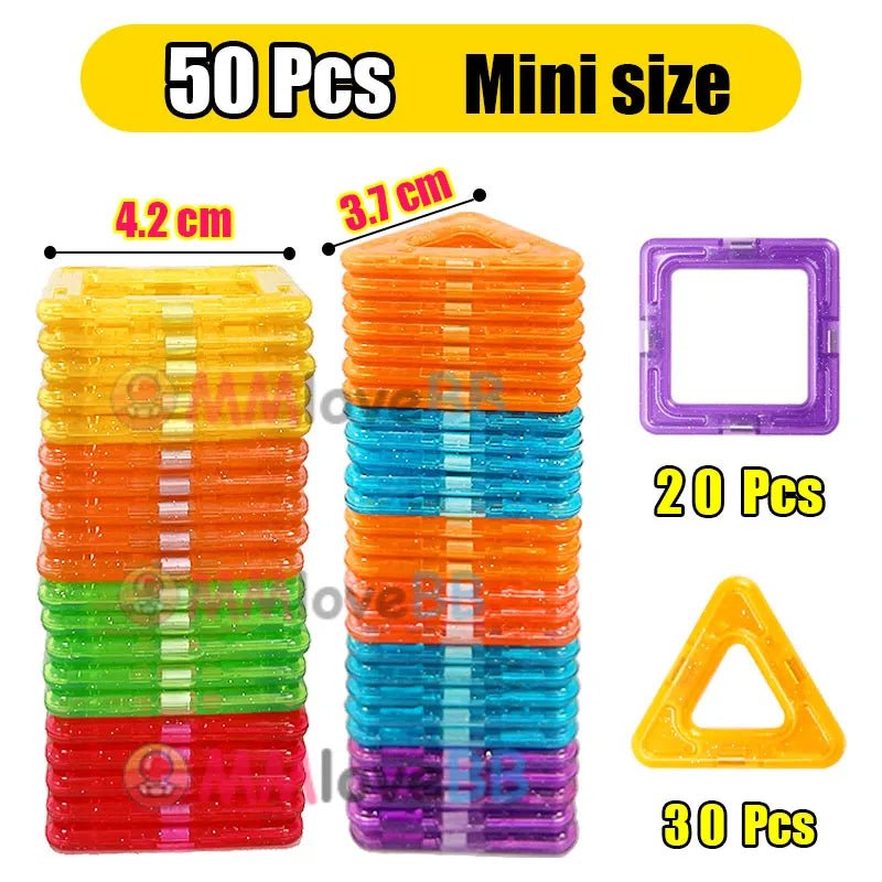 Magnetic Building Blocks, stacks of colorful mini-sized building blocks, for classroom and homeschool learning activities.