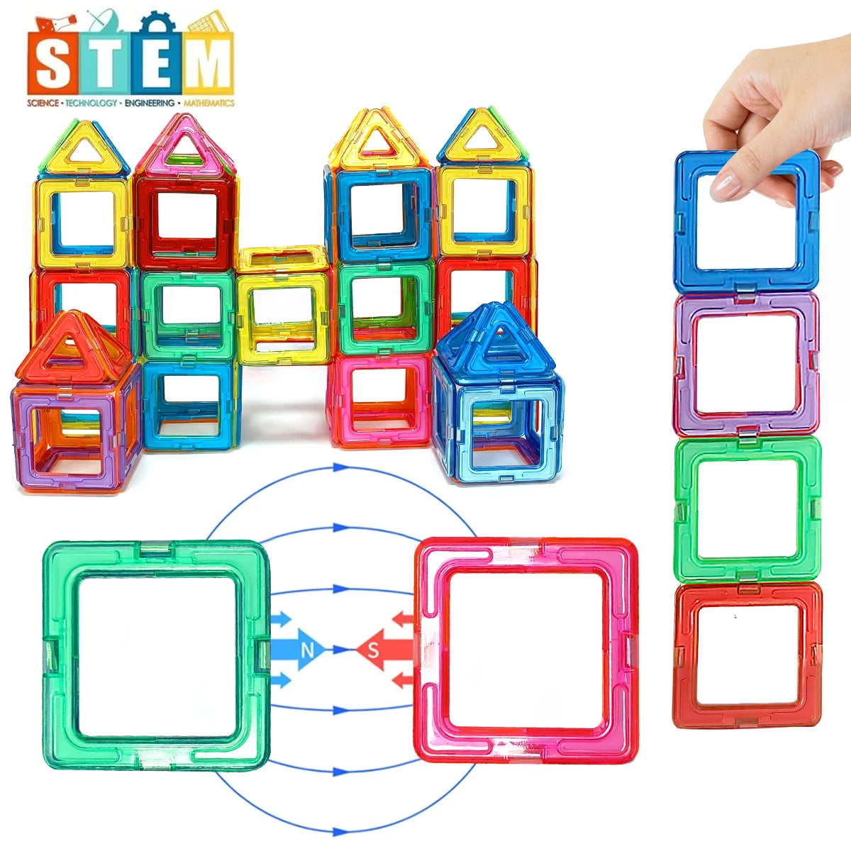 Magnetic Building Blocks, colorful magnetic building blocks, for open-ended imaginative play.