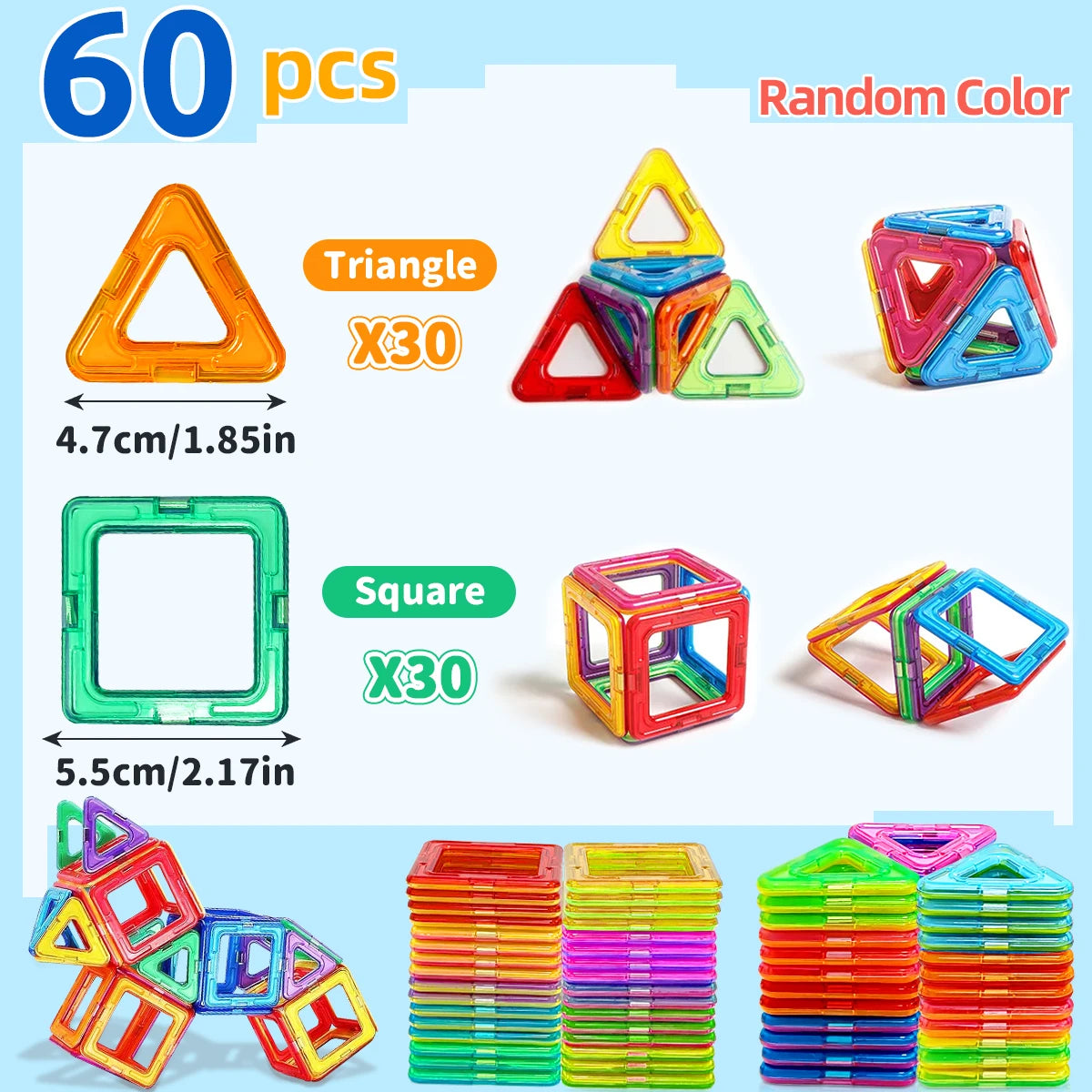Magnetic Building Blocks, set of colorful magnetic building blocks, for open-ended imaginative play.