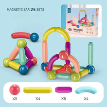 Magnetic Building Sticks, colorful magnetic building toy set with packaging and component details, for fine motor skill development.