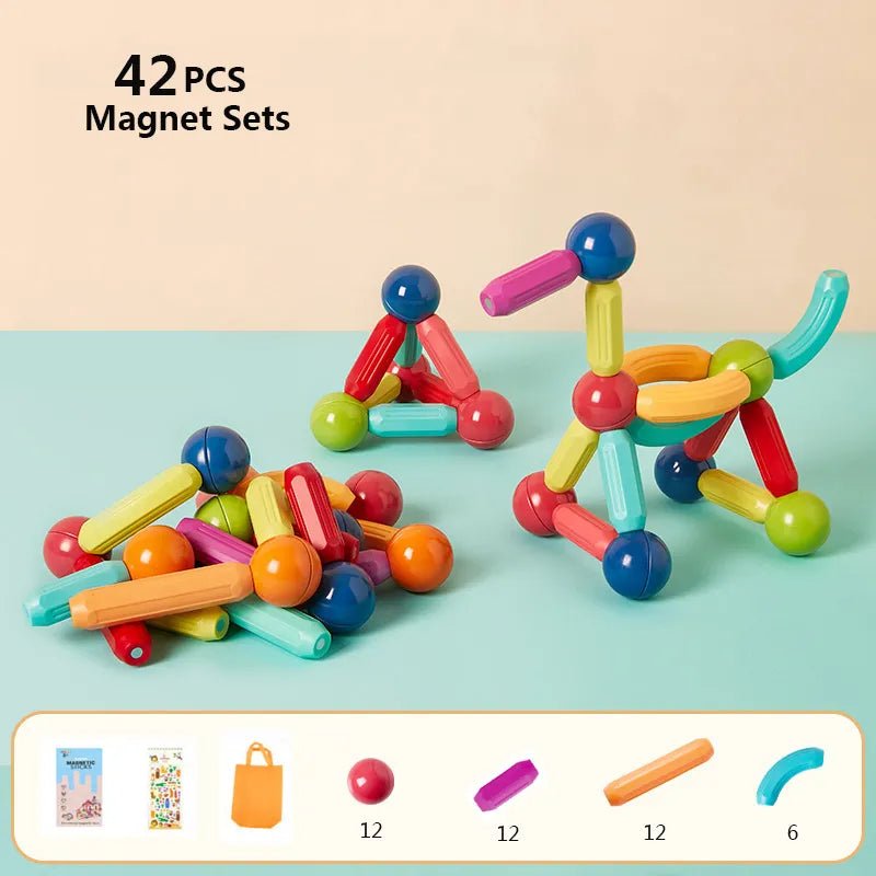 Magnetic Building Sticks, colorful magnetic toy sets on a light blue surface, for hands-on 3D construction learning.