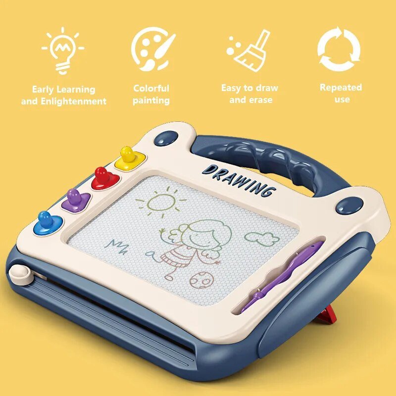 Magnetic Drawing Board, childrens drawing board with colorful buttons, for reusable art and sketching play.