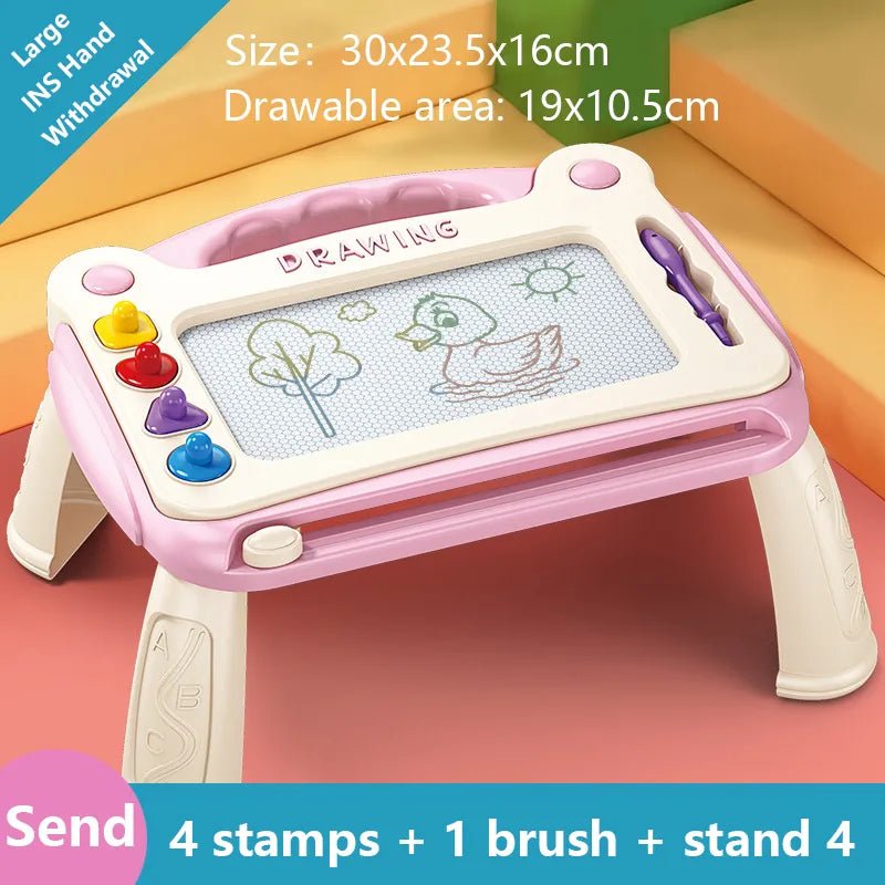 Magnetic Drawing Board, childrens drawing board with stamps and a brush, for travel-friendly quiet-time entertainment.