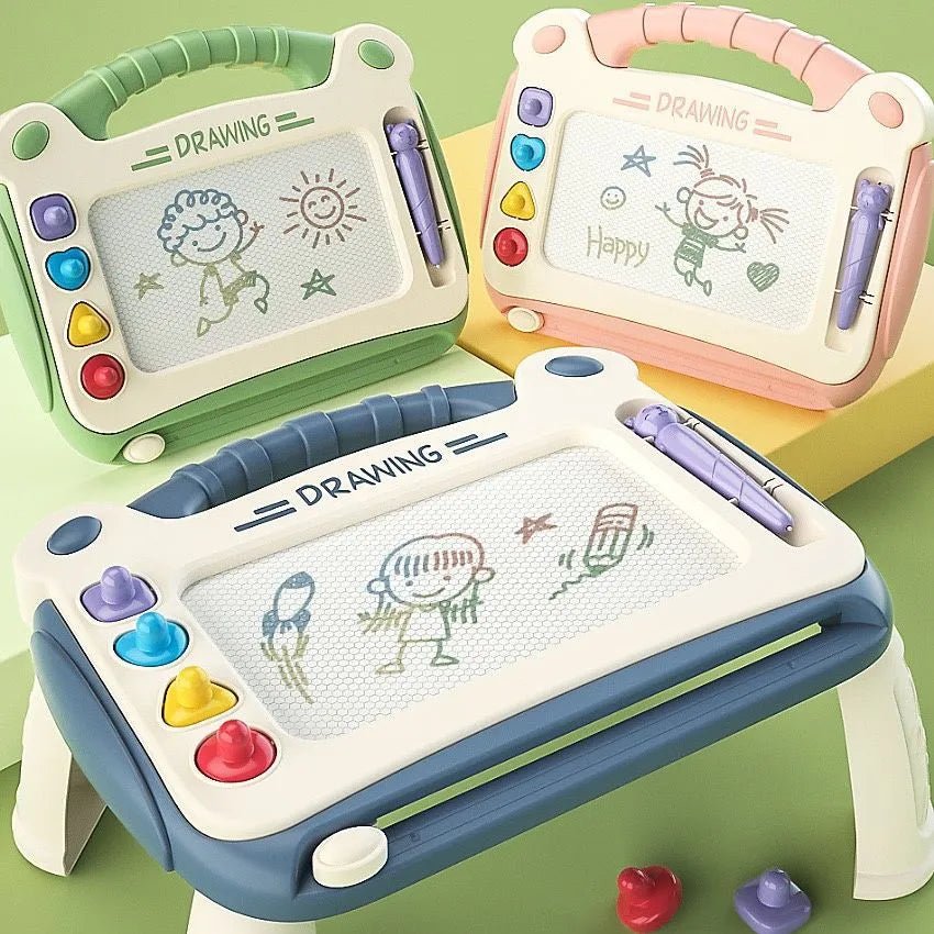 Magnetic Drawing Board, three colorful drawing boards with pens and markers, for mess-free drawing and doodling play.