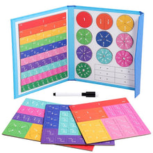 Magnetic Fraction Math Set, colorful educational math flashcards with a marker on a white background, for gifting to preschoolers and early learners.