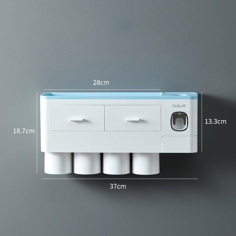 Wall-mounted toothbrush holder with dimensions.