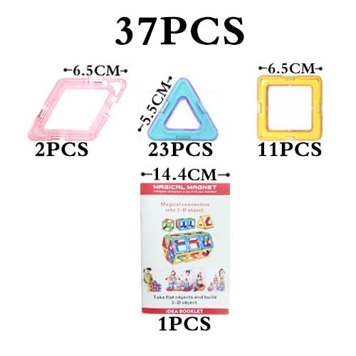 Set of colorful geometric frames with packaging labeled '37 PCS'.