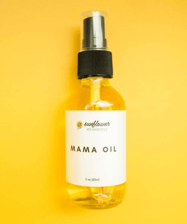 Mama Oil pregnancy-safe stretch mark bottle for daily belly massage and skin nourishment during pregnancy.