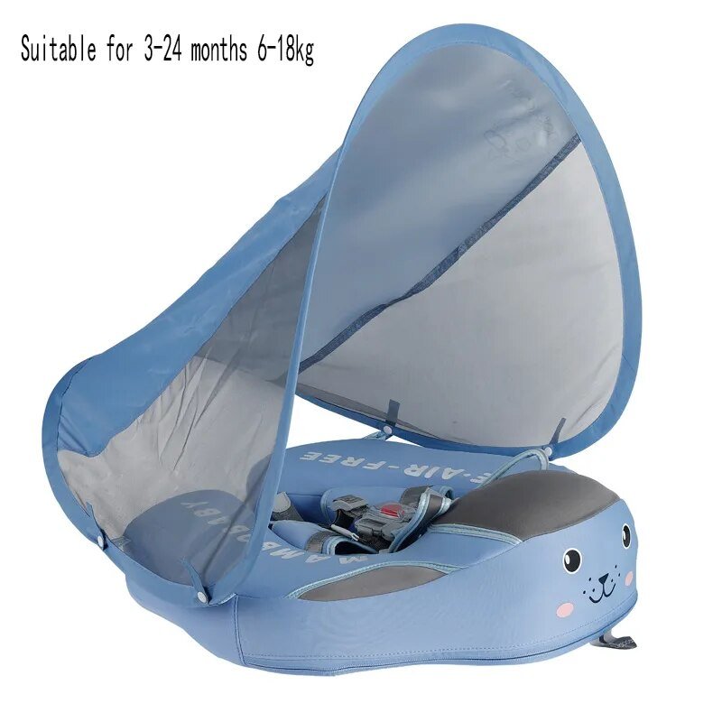 Mambobaby blue swim float with canopy for infant pool rides and summer water play.