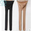 Maternity belly legging elastic strap tights in black and beige for autumn pregnancy wear.