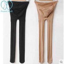 Maternity belly legging elastic strap tights in black and beige for autumn pregnancy wear.