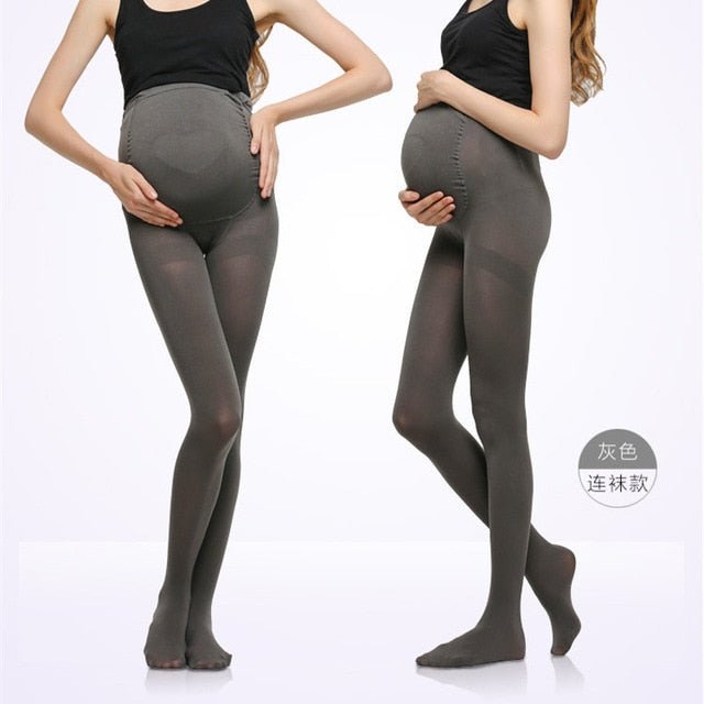 Maternity belly legging in gray offering belly support for autumn pregnancy outings.