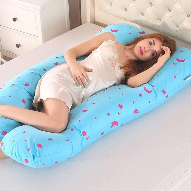 Sleeping Support Pillow in the Moon print for pregnant women needing full body rest and night time bump support.