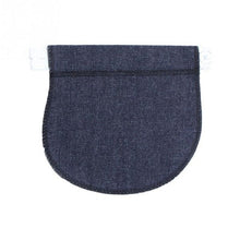 Maternity waistband extender in navy denim for stretching pregnancy pants comfortably.
