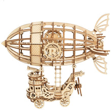 Wooden model of a steampunk airship.
