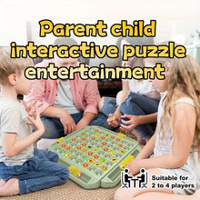 Parents and children playing the matching game on the floor with a note that it suits 2 to 4 players