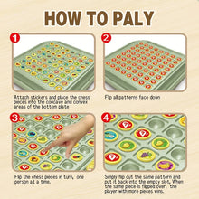 Four numbered steps showing how to place stickers, flip pieces and match pairs