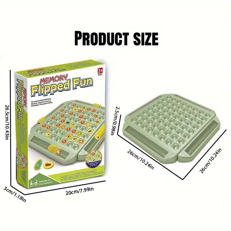 Product size diagram showing the box and the square game board with measurements