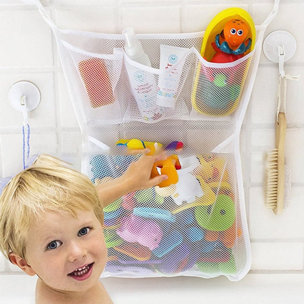 2 x Mesh Bath Toy Organizer hanging storage bag for keeping kids bathtub toys tidy and quick drying after bath time.