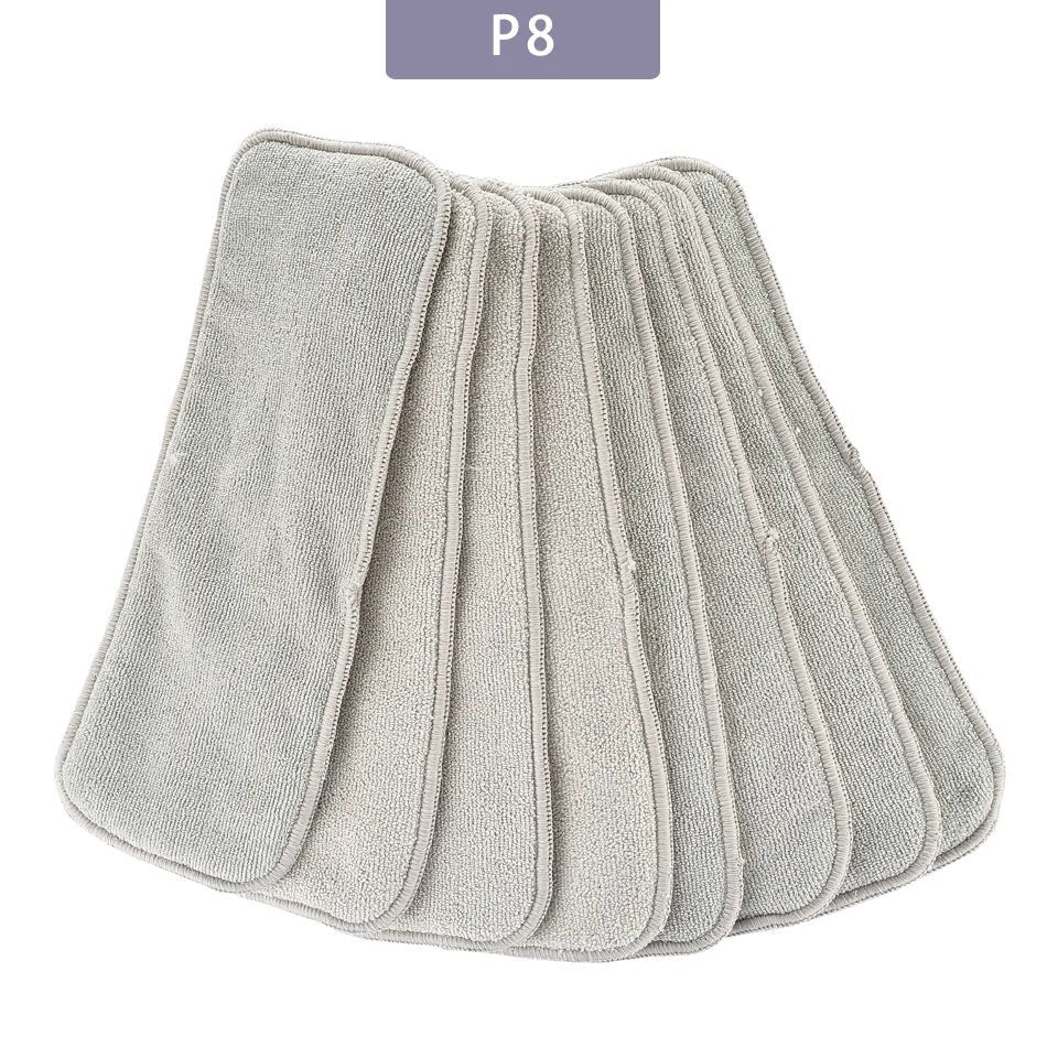 Set of Elinfant gray microfiber diaper inserts on a white background for everyday cloth nappy changes.