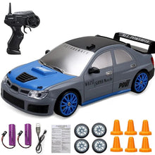 Toy car with remote control, batteries, and accessories.