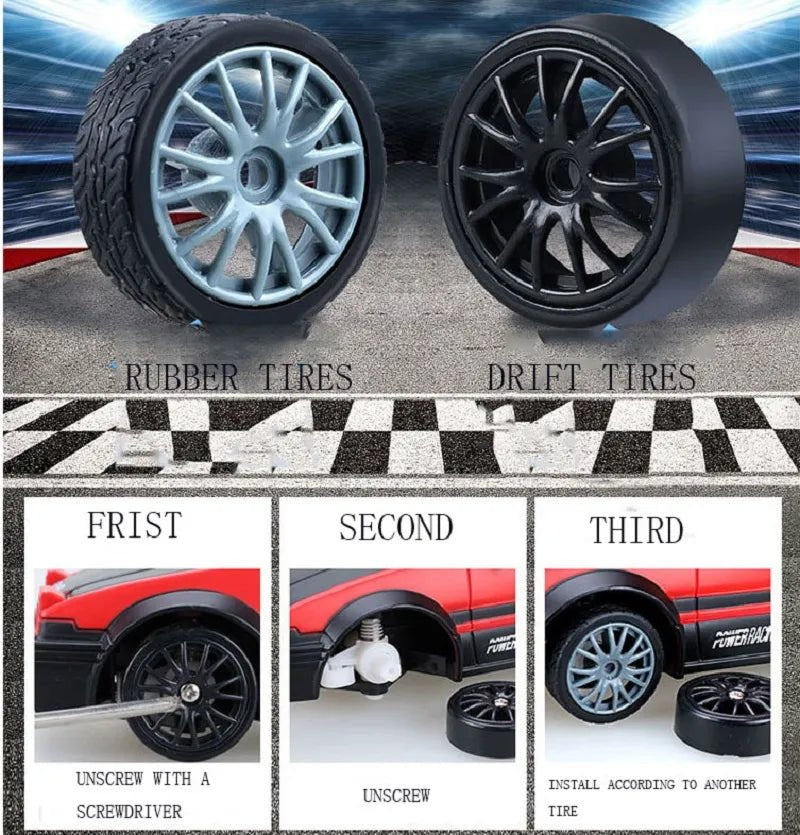Comparison of rubber and drift tires with a car model