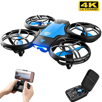 Mini drone with 4K HD camera, remote control, and carrying case for outdoor flying adventures.