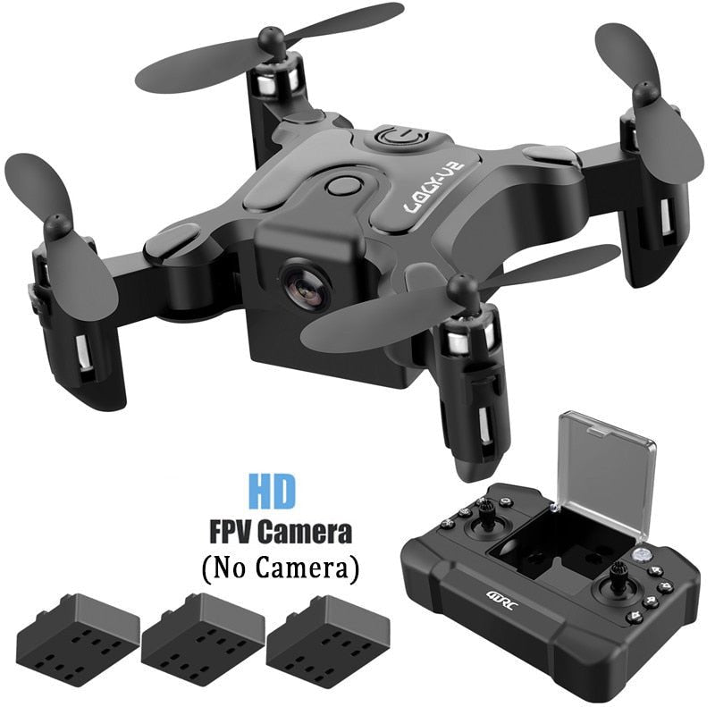 Black mini RC drone with HD FPV camera and controller for family flying sessions.