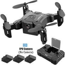 Black mini RC drone with HD FPV camera and controller for family flying sessions.