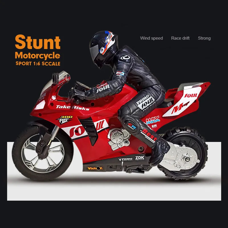 Model motorcycle with rider.