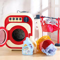 Mini washing machine and dryer toy with lights and music for pretend play chores.