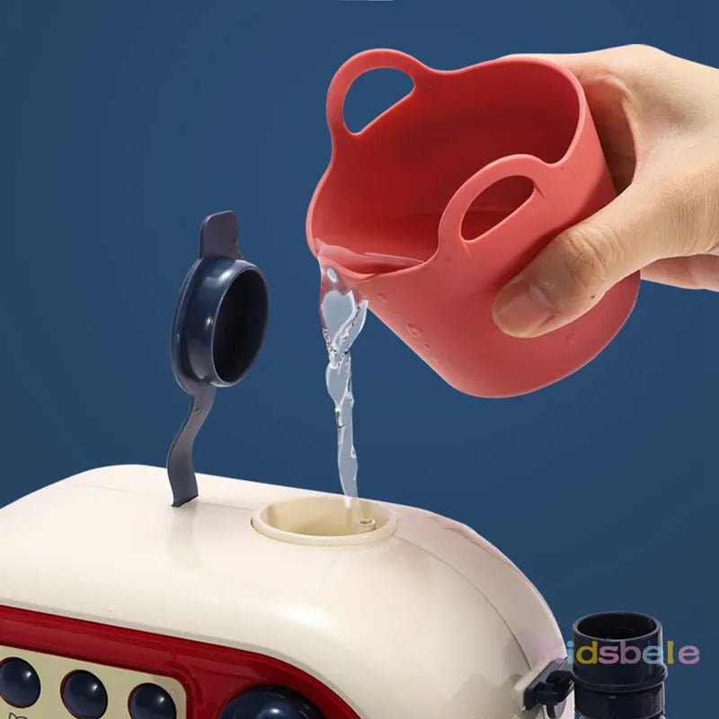 Mini washing machine toy for kids shown with open lid for hands-on pretend play.