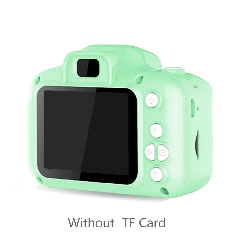 Mint green Waterproof Kids Cartoon Camera front view for HD photo and video capture during outdoor adventures.